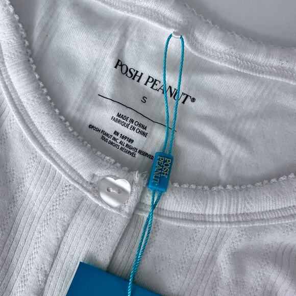 Posh Peanut White Ribbed Pointelle Cardigan - Size S - Picture 3 of 8